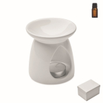 Set quemador de aromas de cerámica con vela de té y aceite de vainilla color blanco