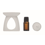 Set quemador de aromas de cerámica con vela de té y aceite de vainilla color blanco tercera vista