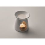 Set quemador de aromas de cerámica con vela de té y aceite de vainilla color blanco vista fotografía cuarta vista