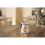 Set quemador de aromas de cerámica con vela de té y aceite de vainilla color blanco tercera vista bodegón 2