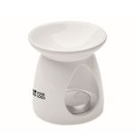 Set quemador de aromas de cerámica con vela de té y aceite de vainilla color blanco vista de impresión