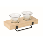 Portavelas decorativo con soporte madera y hierro para 2 velas color madera