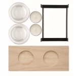 Portavelas decorativo con soporte madera y hierro para 2 velas color madera