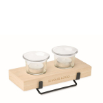 Portavelas decorativo con soporte madera y hierro para 2 velas color madera vista de impresión