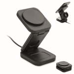 Estación de carga inalámbrica plegable 3 en 1 con entrada USB-C 15W color negro