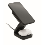 Estación de carga inalámbrica plegable 3 en 1 con entrada USB-C 15W color negro tercera vista