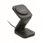 Estación de carga inalámbrica plegable 3 en 1 con entrada USB-C 15W color negro vista principal