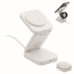 Estación de carga inalámbrica plegable 3 en 1 con entrada USB-C 15W color blanco