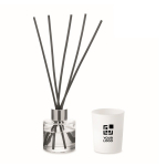 Set aromático con difusor de fragancia y vela de cera vegetal color blanco vista de impresión