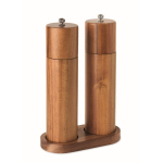 Set de madera de acacia de molinillos de sal y pimienta con base color madera