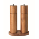 Set de madera de acacia de molinillos de sal y pimienta con base color madera segunda vista