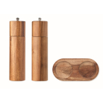 Set de madera de acacia de molinillos de sal y pimienta con base color madera sexta vista