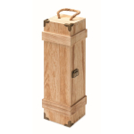 Caja de madera reforzada con asa de cordón para botella de vino color madera