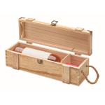 Caja de madera reforzada con asa de cordón para botella de vino color madera tercera vista