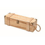 Caja de madera reforzada con asa de cordón para botella de vino color madera cuarta vista