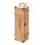 Caja de madera reforzada con asa de cordón para botella de vino color madera vista principal
