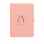 Libreta de tapa rígida de piel sintética reciclada A5 hojas a rayas color rosa vista principal segunda vista