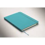 Libreta de tapa rígida de piel sintética reciclada A5 hojas a rayas color turquesa vista fotografía tercera vista