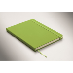 Libreta de tapa rígida de piel sintética reciclada A5 hojas a rayas color verde lima vista fotografía tercera vista