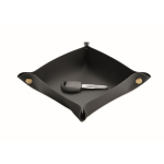 Bandeja plegable de PU con hebillas para llaves y artículos cotidianos color negro segunda vista