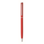 Bolígrafo de aluminio reciclado con clip cromado y tinta azul color rojo tercera vista