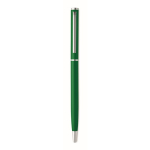 Bolígrafo de aluminio reciclado con clip cromado y tinta azul color verde tercera vista
