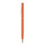 Bolígrafo de aluminio reciclado con clip cromado y tinta azul color naranja