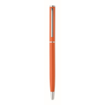 Bolígrafo de aluminio reciclado con clip cromado y tinta azul color naranja tercera vista