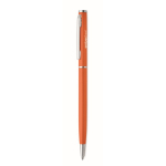 Bolígrafo de aluminio reciclado con clip cromado y tinta azul color naranja vista principal