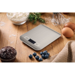 Báscula digital de cocina de acero inoxidable con pantalla y hasta 5kg color plateado tercera vista bodegón