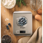 Báscula digital de cocina de acero inoxidable con pantalla y hasta 5kg color plateado vista bodegón principal