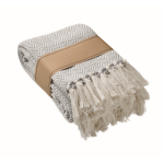 Manta con flecos de algodón reciclado presentada con cinta 400g/m²qu color beige