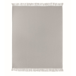 Manta con flecos de algodón reciclado presentada con cinta 400g/m²qu color beige cuarta vista