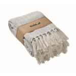 Manta con flecos de algodón reciclado presentada con cinta 400g/m²qu color beige vista principal