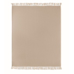 Manta con flecos de algodón reciclado presentada con cinta 400g/m²qu color blanco/gris cuarta vista