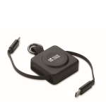 Cable retráctil con llavero y carga rápida con entrada USB-C 100W color negro vista de impresión