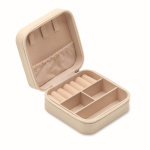 Joyero de viaje en PU y terciopelo con 3 compartimentos y cremallera color beige