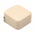 Joyero de viaje en PU y terciopelo con 3 compartimentos y cremallera color beige tercera vista