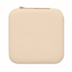 Joyero de viaje en PU y terciopelo con 3 compartimentos y cremallera color beige sexta vista