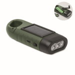 Linterna de plástico rígido de 3 LED con panel solar y dinamo manual color verde oscuro