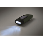 Linterna de plástico rígido de 3 LED con panel solar y dinamo manual color verde oscuro vista fotografía tercera vista