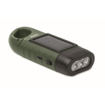 Linterna de plástico rígido de 3 LED con panel solar y dinamo manual color verde oscuro vista principal