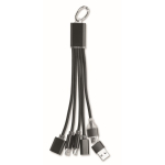 Llavero de aluminio con cable 5 en 1 y diferentes entradas de carga color negro