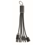 Llavero de aluminio con cable 5 en 1 y diferentes entradas de carga color negro segunda vista