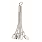 Llavero de aluminio con cable 5 en 1 y diferentes entradas de carga color plateado