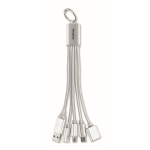 Llavero de aluminio con cable 5 en 1 y diferentes entradas de carga color plateado vista principal segunda vista