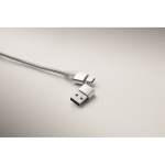 Llavero de aluminio con cable 5 en 1 y diferentes entradas de carga color plateado