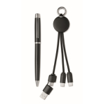 Set de regalo con bolígrafo de metal y llavero con cable de carga 2 en 1 color negro segunda vista