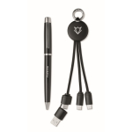 Set de regalo con bolígrafo de metal y llavero con cable de carga 2 en 1 color negro vista principal segunda vista