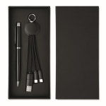 Set de regalo con bolígrafo de metal y llavero con cable de carga 2 en 1 color negro sexta vista